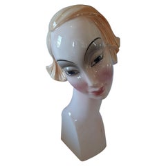 1920s Katzhutte Hertwig & Co German Porcelain Art Deco Flapper Figure Bust Head