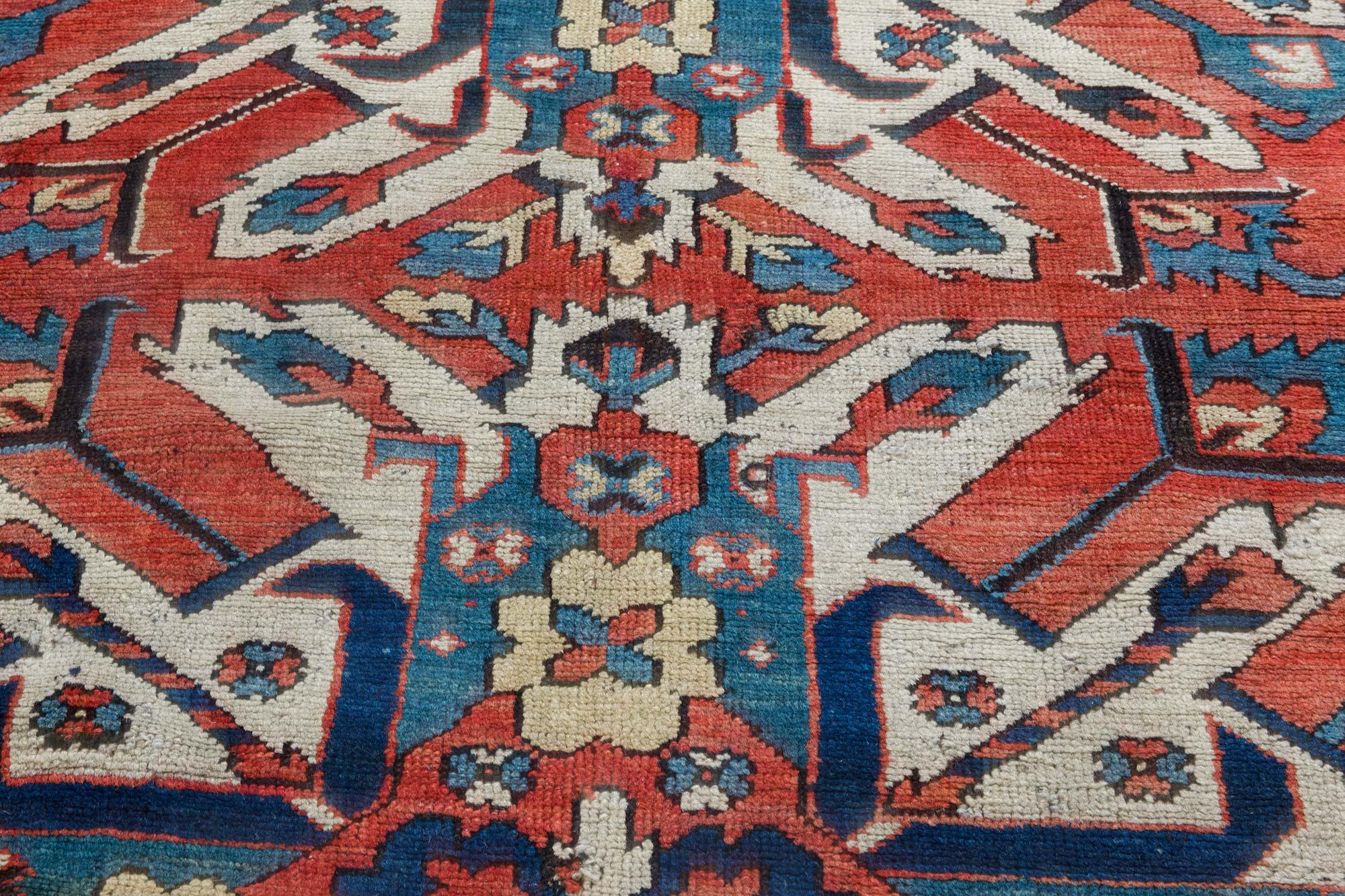 Kazakhstani 1920s Kazak Blue, Red and White Handmade Wool Rug