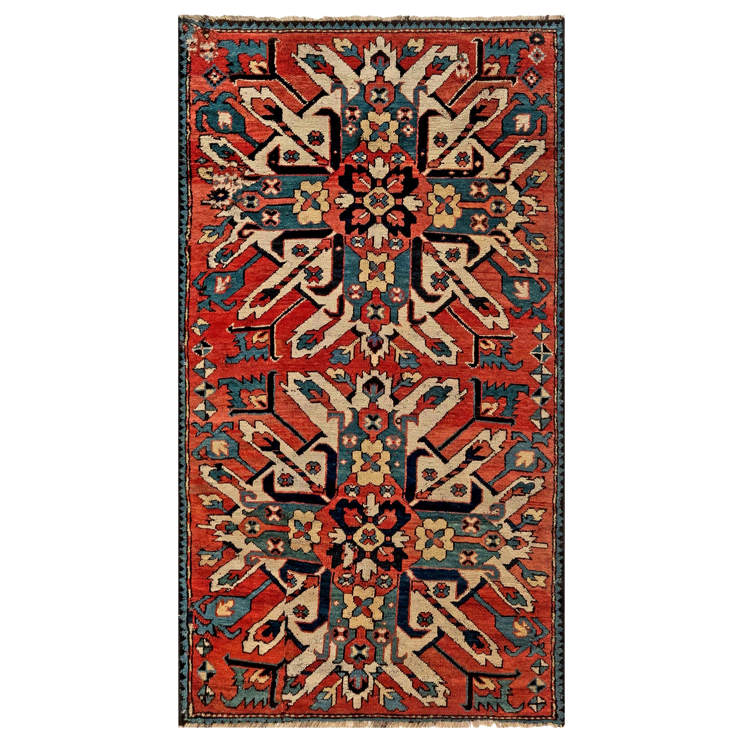 1920s Kazak Blue, Red and White Handmade Wool Rug