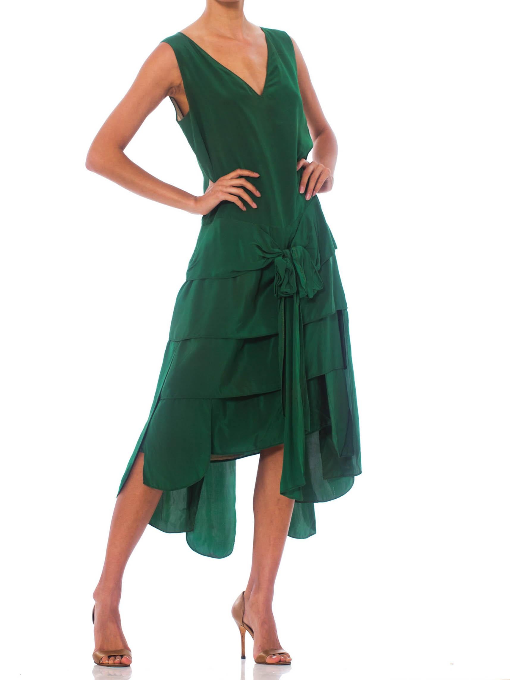 1920S Kelly Green Silk Modernist Swing Panel Flapper Cocktail Dress 1