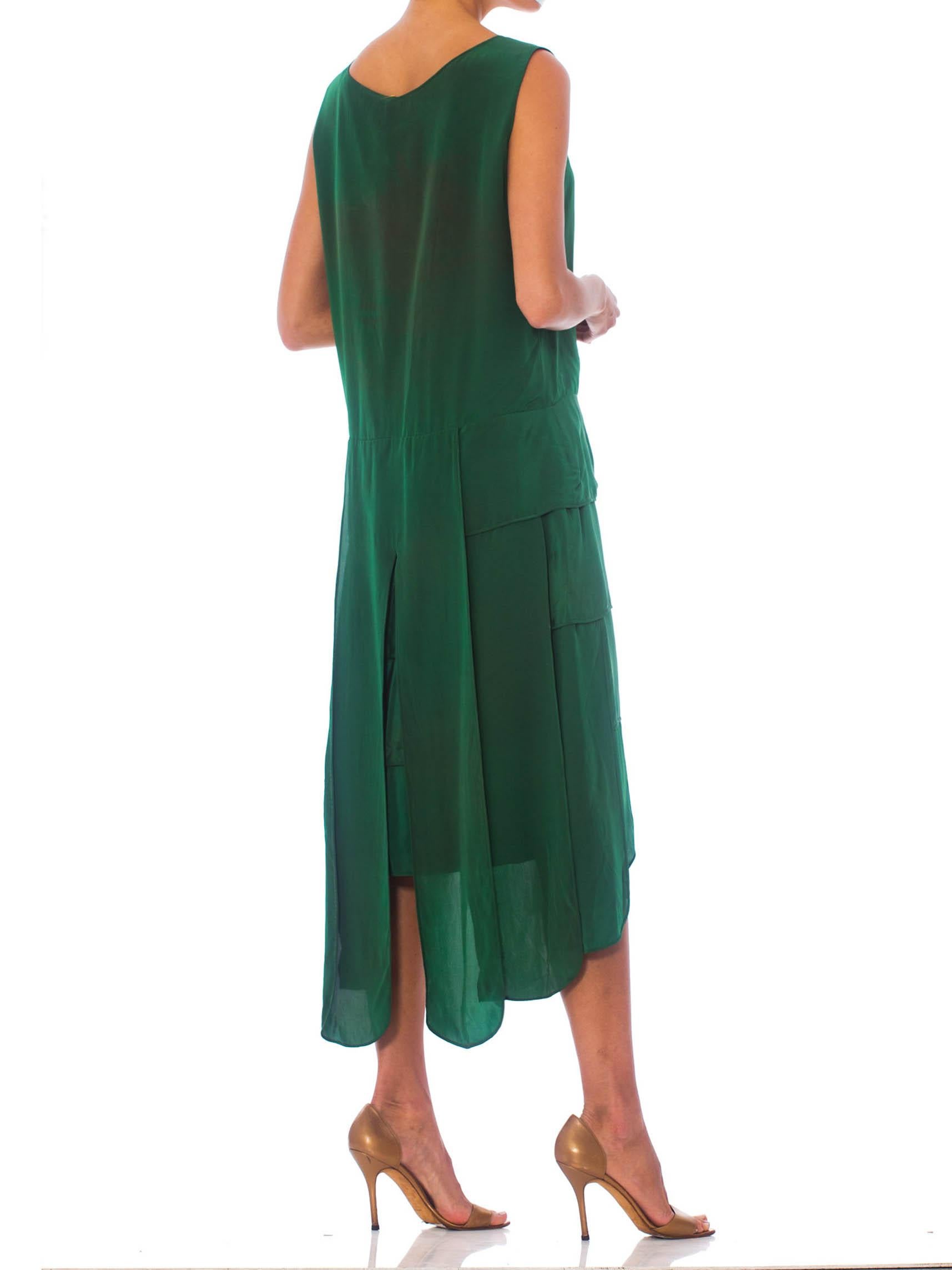 1920S Kelly Green Silk Modernist Swing Panel Flapper Cocktail Dress 2