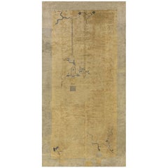 1920s Khaki Solid Open Field Antique Chinese Art Deco Gallery Rug 5'2" x 10'2"