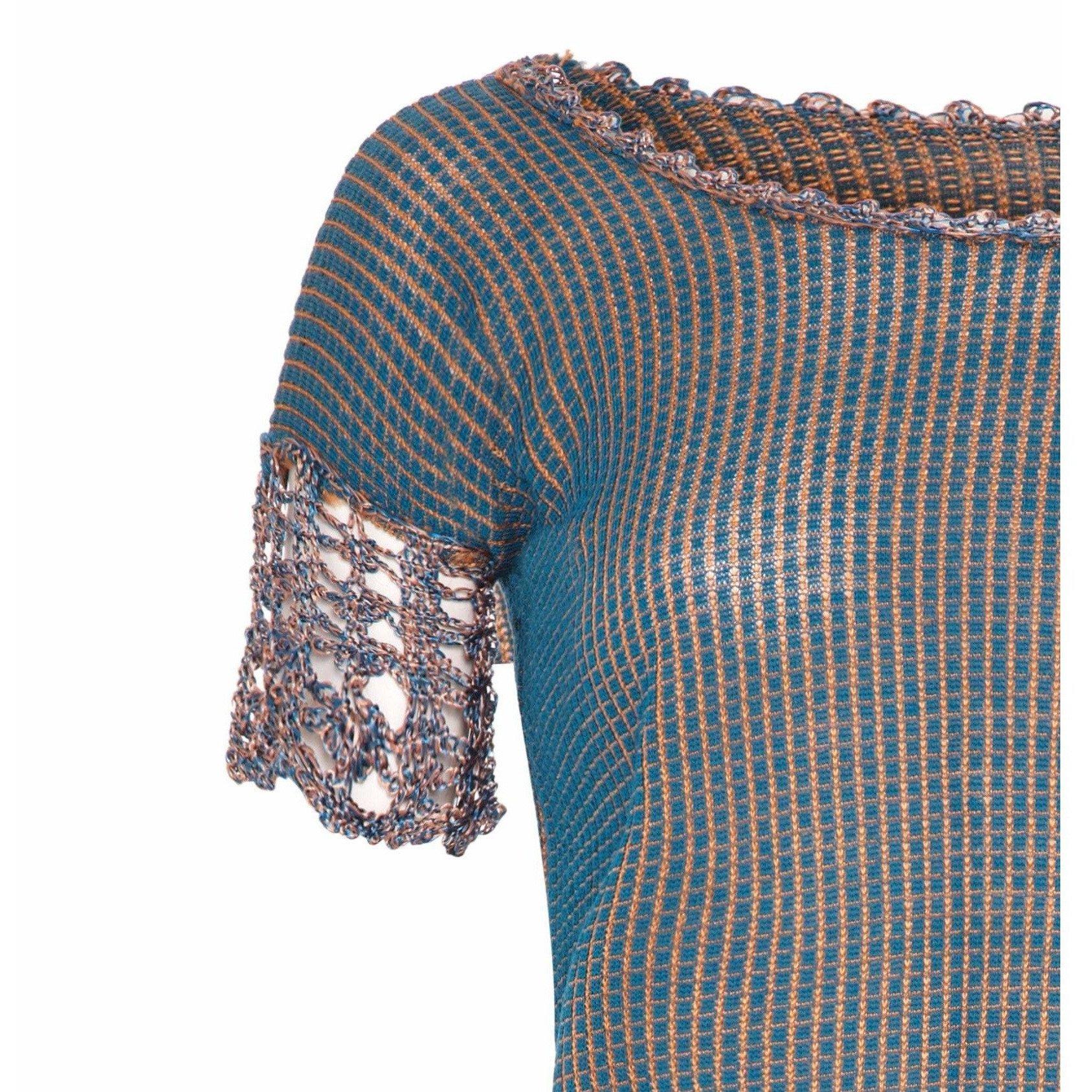 Gray 1920s Knitted Blue Check Top For Sale