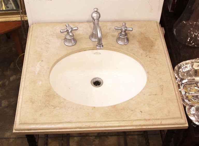 1920s Kohler Tan Marble Sink with Hand Twisted Wrought Iron Frame Base ...