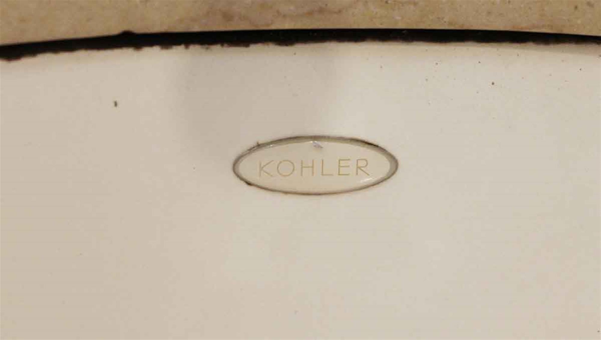 Industrial 1920s Kohler Tan Marble Sink with Hand Twisted Wrought Iron Frame Base