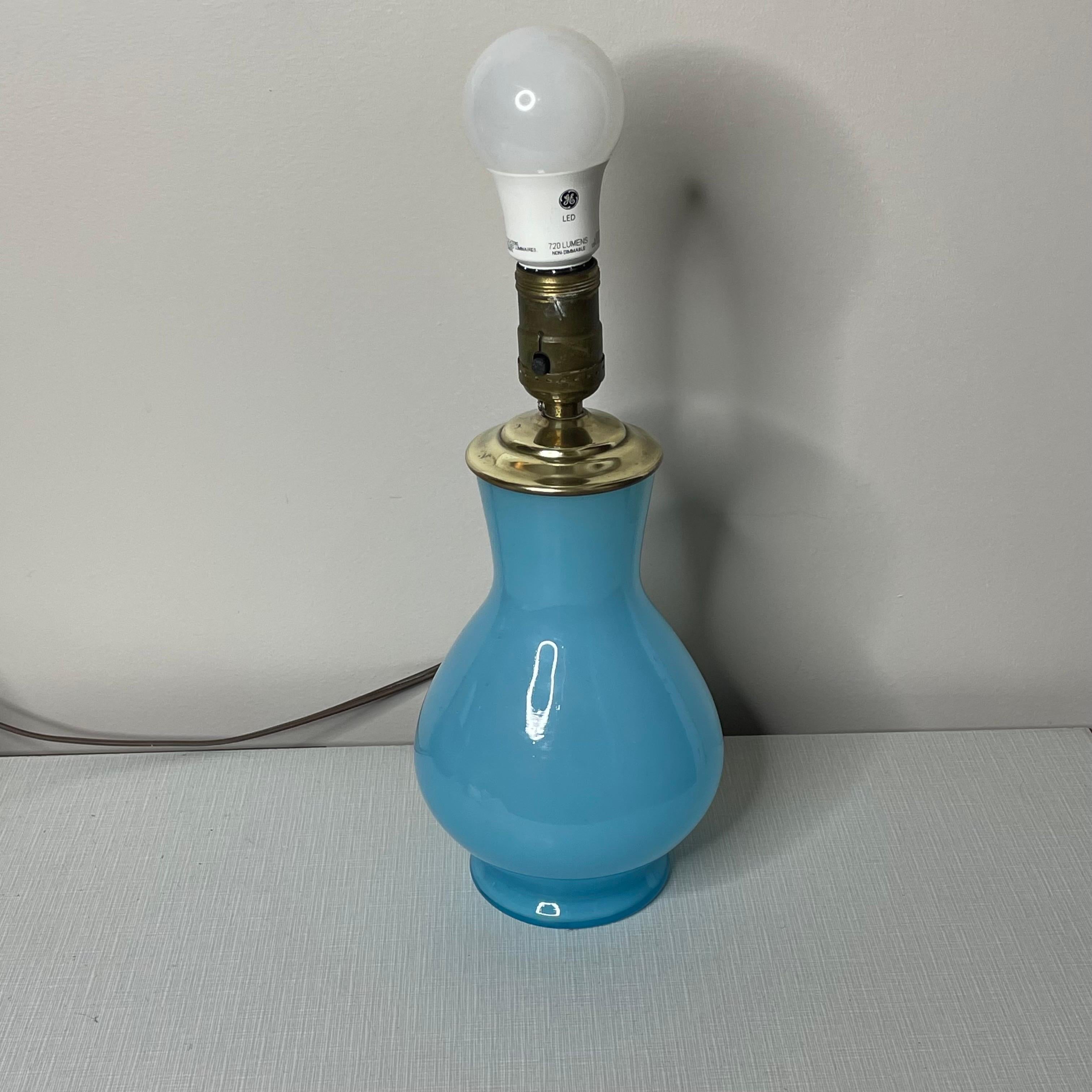 1920s Kralik Bohemian Czechoslovakian Blue Opaline Glass Lamp, signed In Good Condition For Sale In Cordova, SC