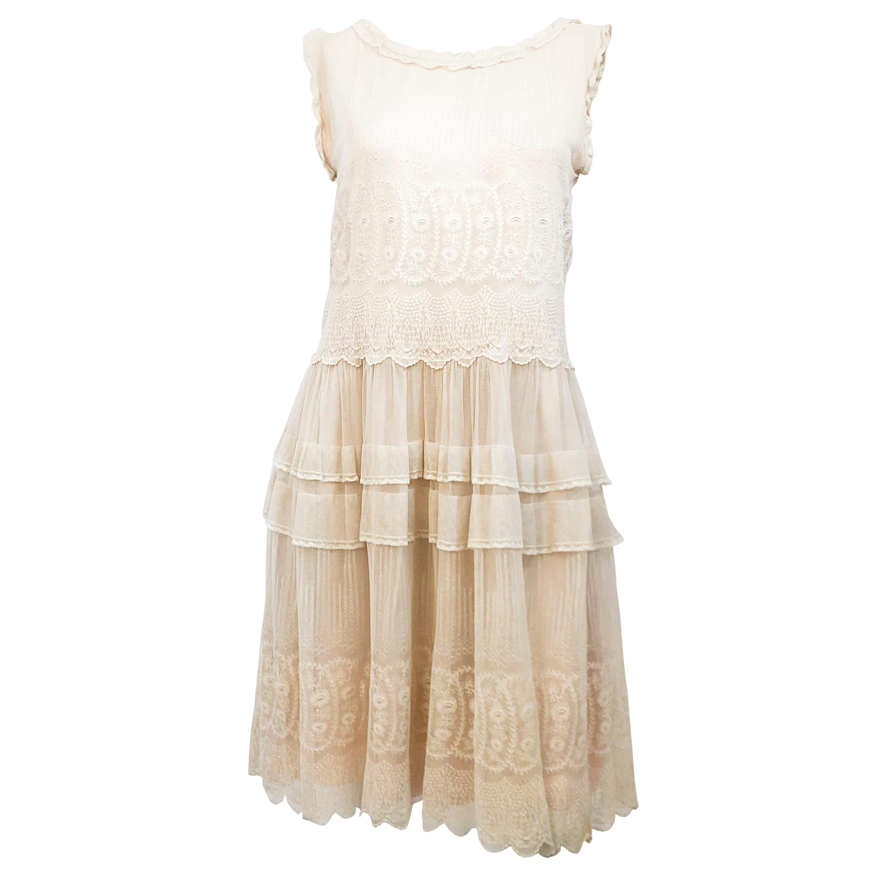 1920s Lace Drop-Waist Dress with Soft Rose Lining For Sale