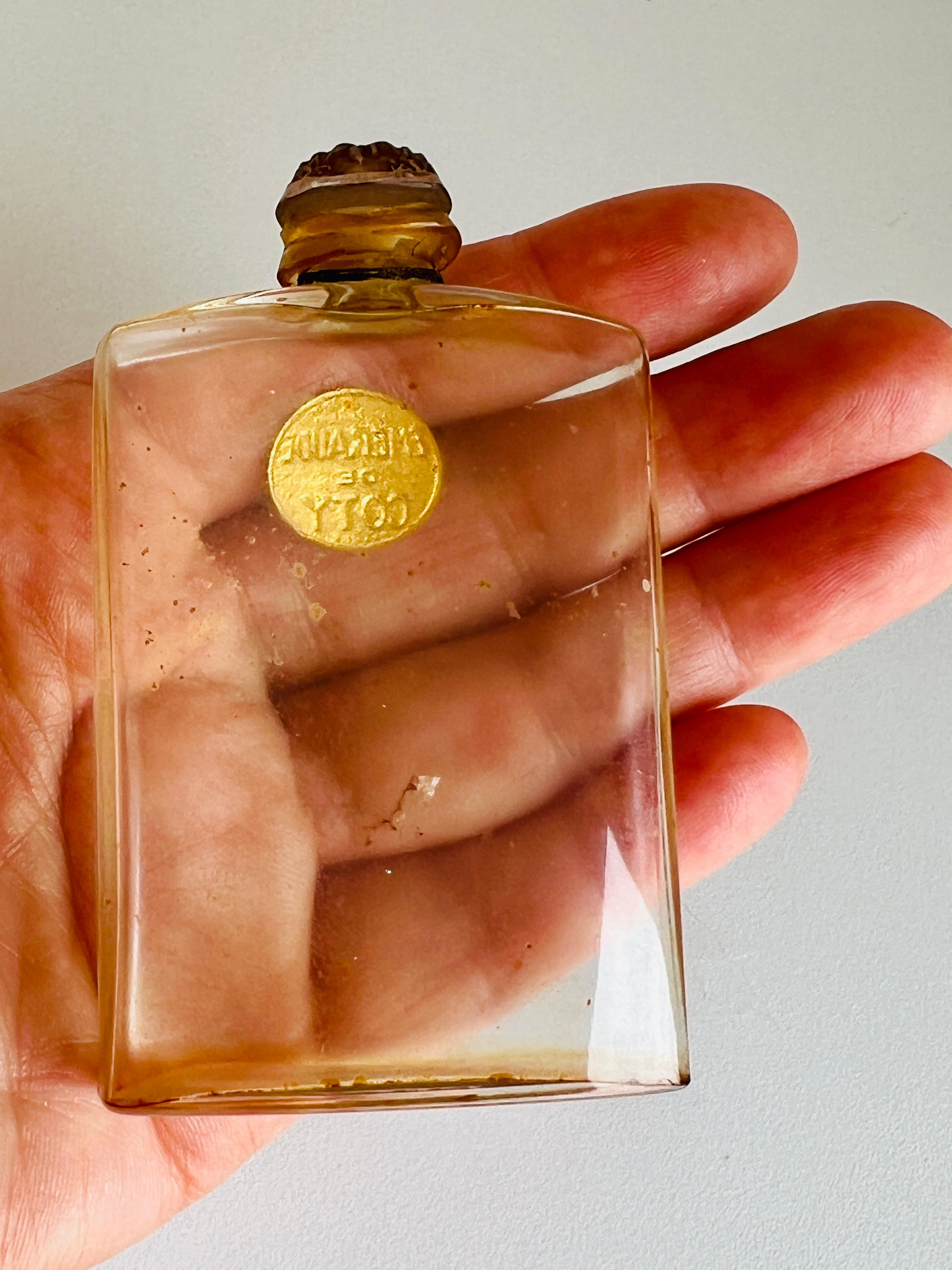 Art Deco 1920s Lalique French Perfume Bottle Floral Stopper Emeraude De Coty For Sale