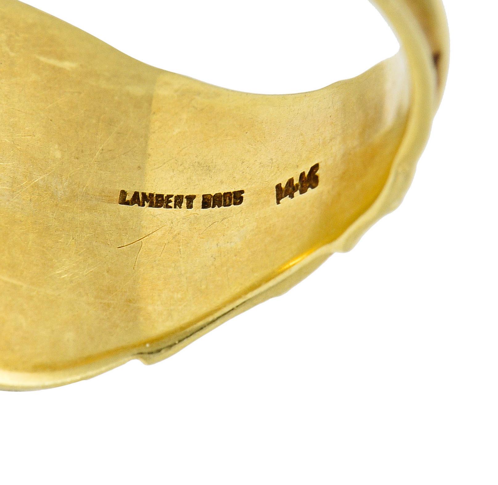 Women's or Men's 1920's Lambert Bros. Egyptian Revival 14 Karat Gold Lotus Monogram Signet Ring
