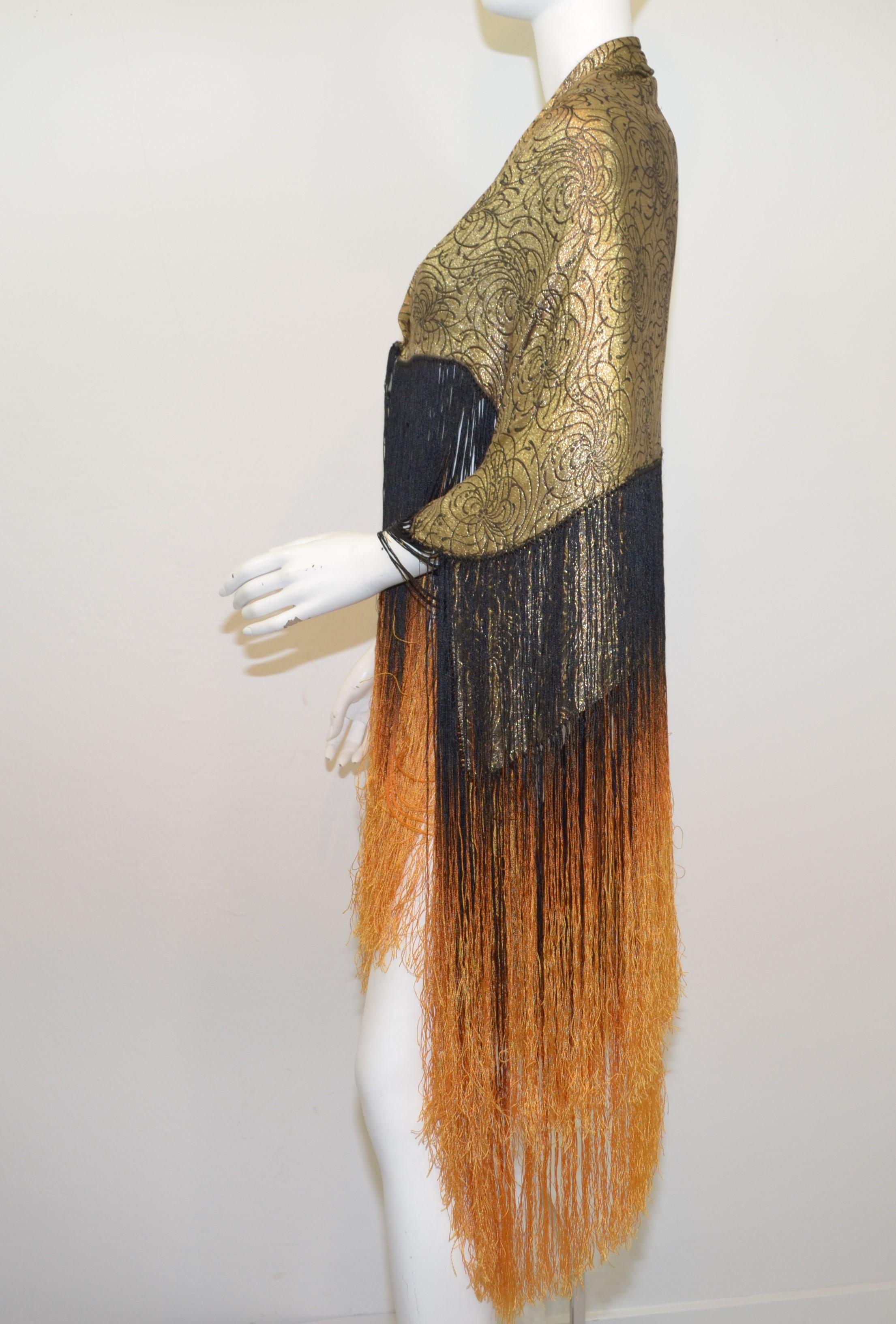 1920's Lame Shawl with Ombre Fringing In Good Condition In Carmel, CA