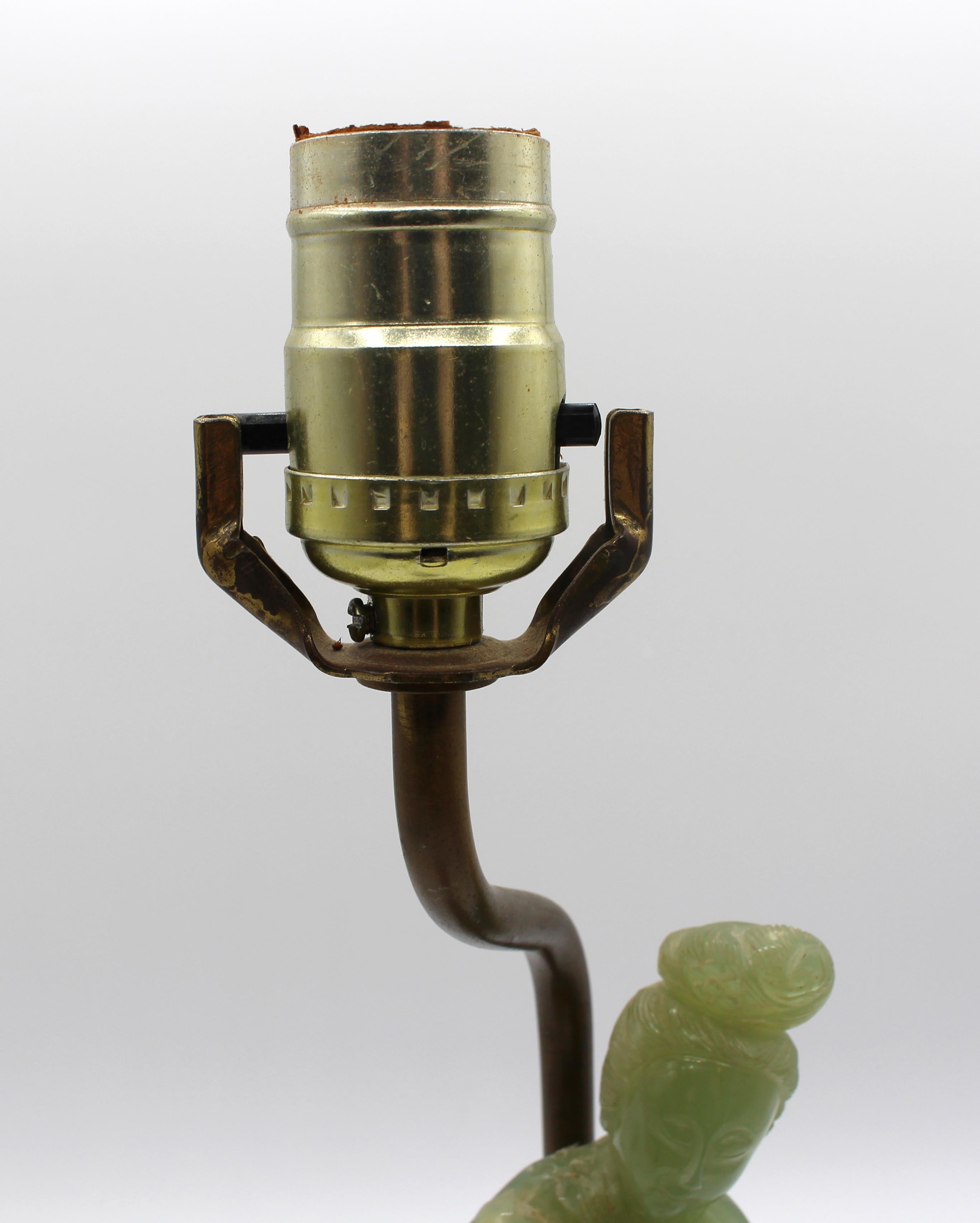 1920s Lamp of Late 19th Century Celadon Quartz Guan Yin Figure For Sale 2