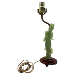 1920s Lamp of Late 19th Century Celadon Quartz Guan Yin Figure