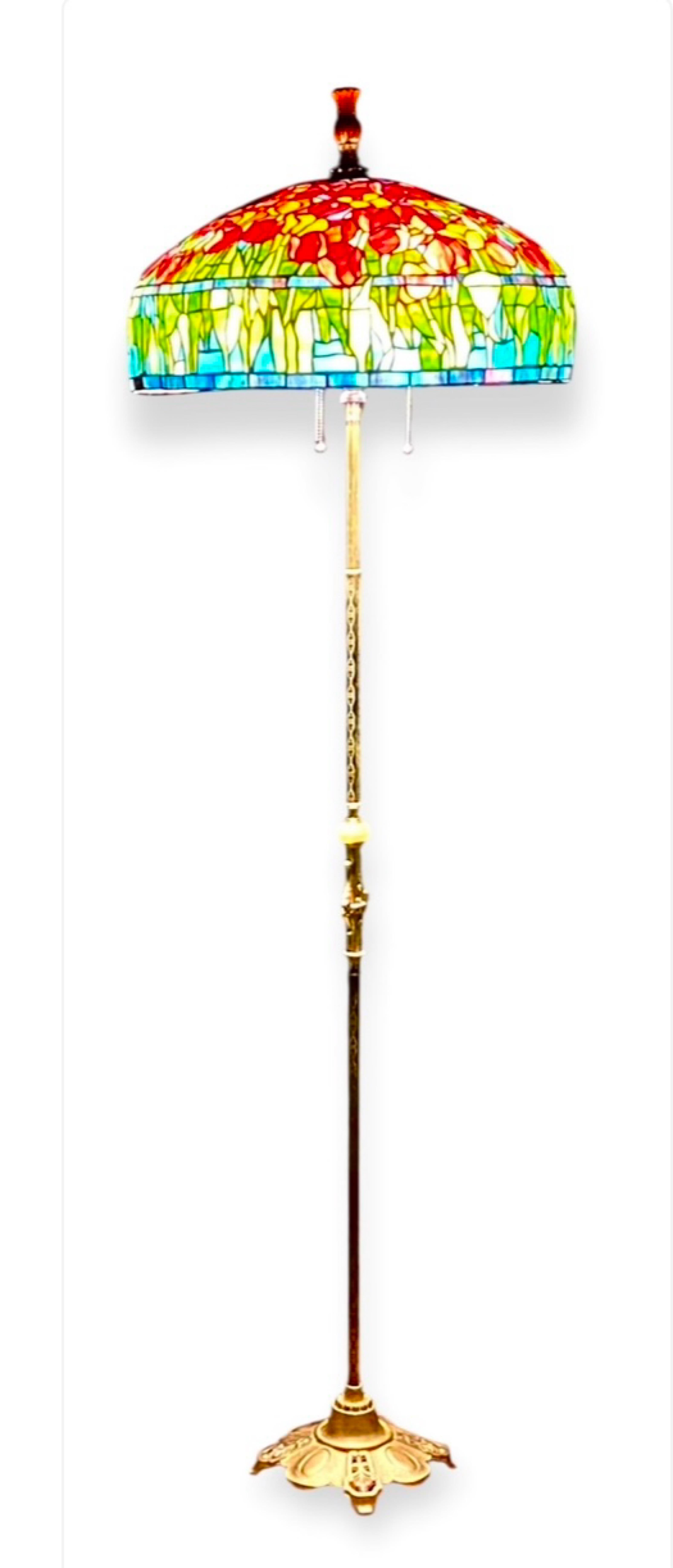 1920’s Lamp Standard With Tiffany Style Tulips Shade 1