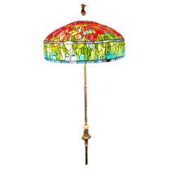 Antique 1920’s Lamp Standard With Tiffany Style Tulips Shade