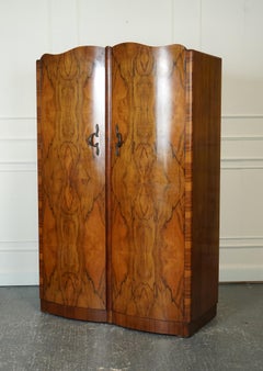 1920's LARGE ART DECO BURR WALNUT DOUBLE WARDROBE J1