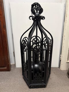 1920s Large Black Wrought Iron Lantern Chandelier by Curtis Lighting