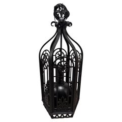 1920s Large Black Wrought Iron Lantern Chandelier by Curtis Lighting
