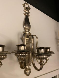 1920s Large Caldwell Silver Plated Sconces with thee lights