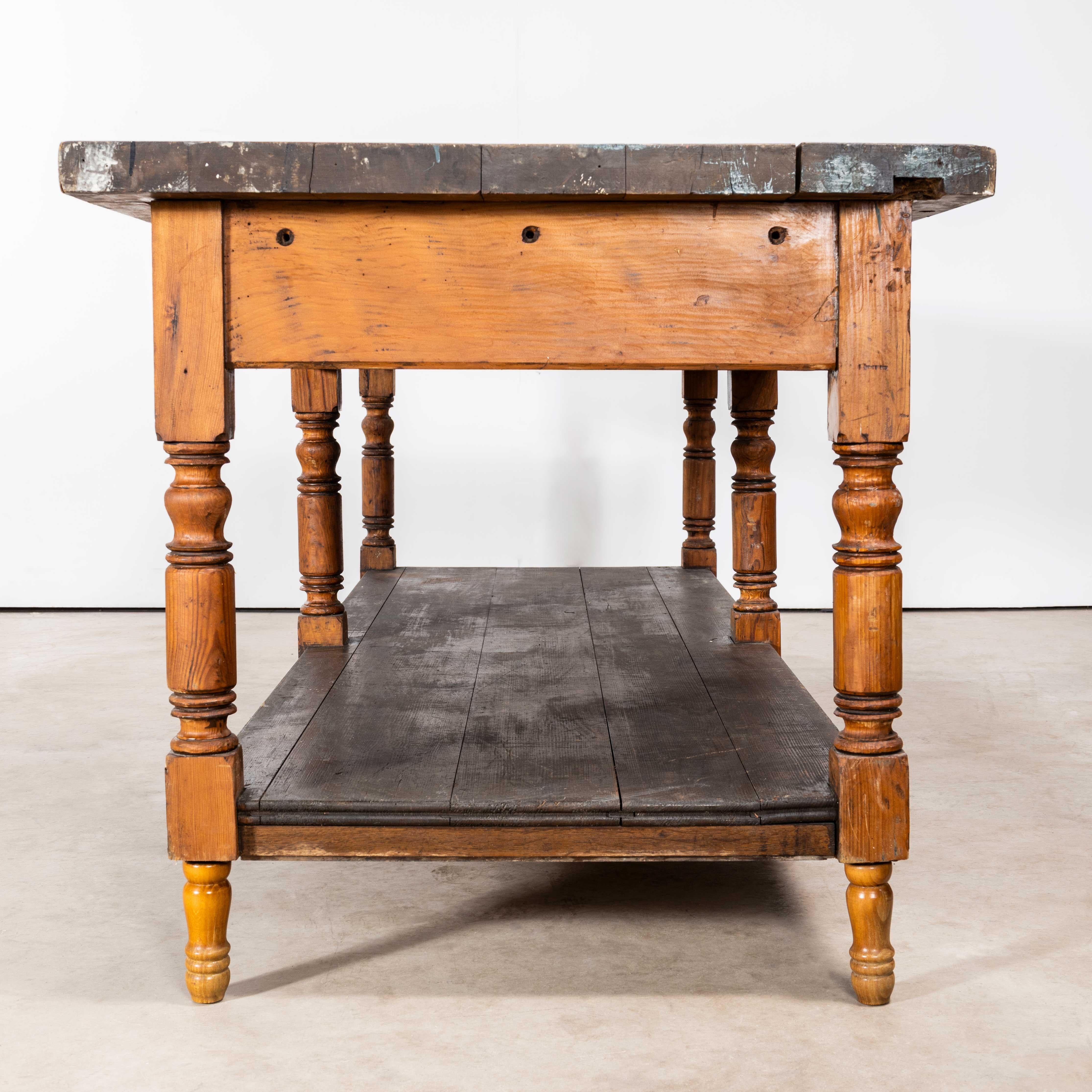 1920's Large Characterful French Kitchen Preparation Table - Turned Legs 5