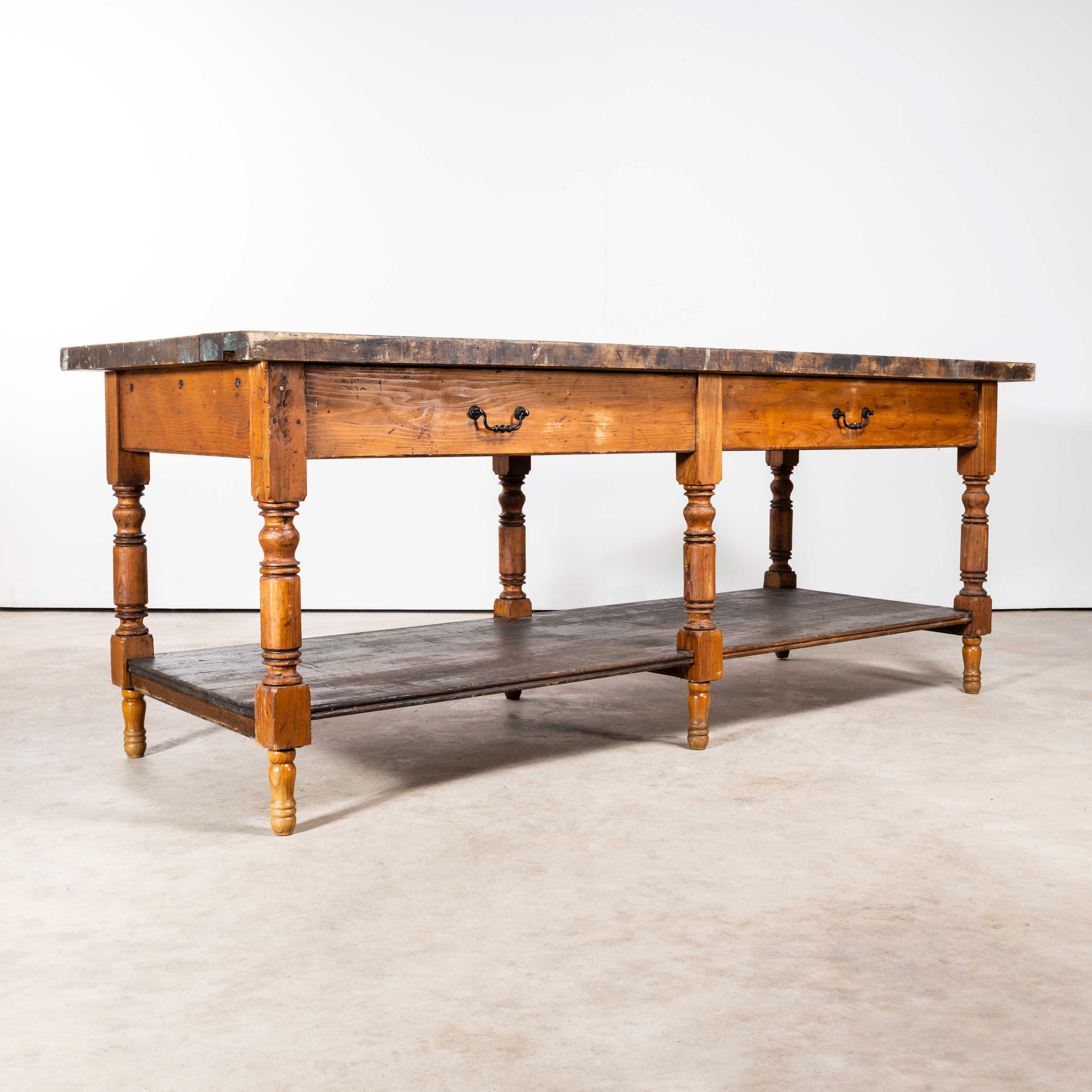 1920's Large Characterful French Kitchen Preparation Table - Turned Legs 1