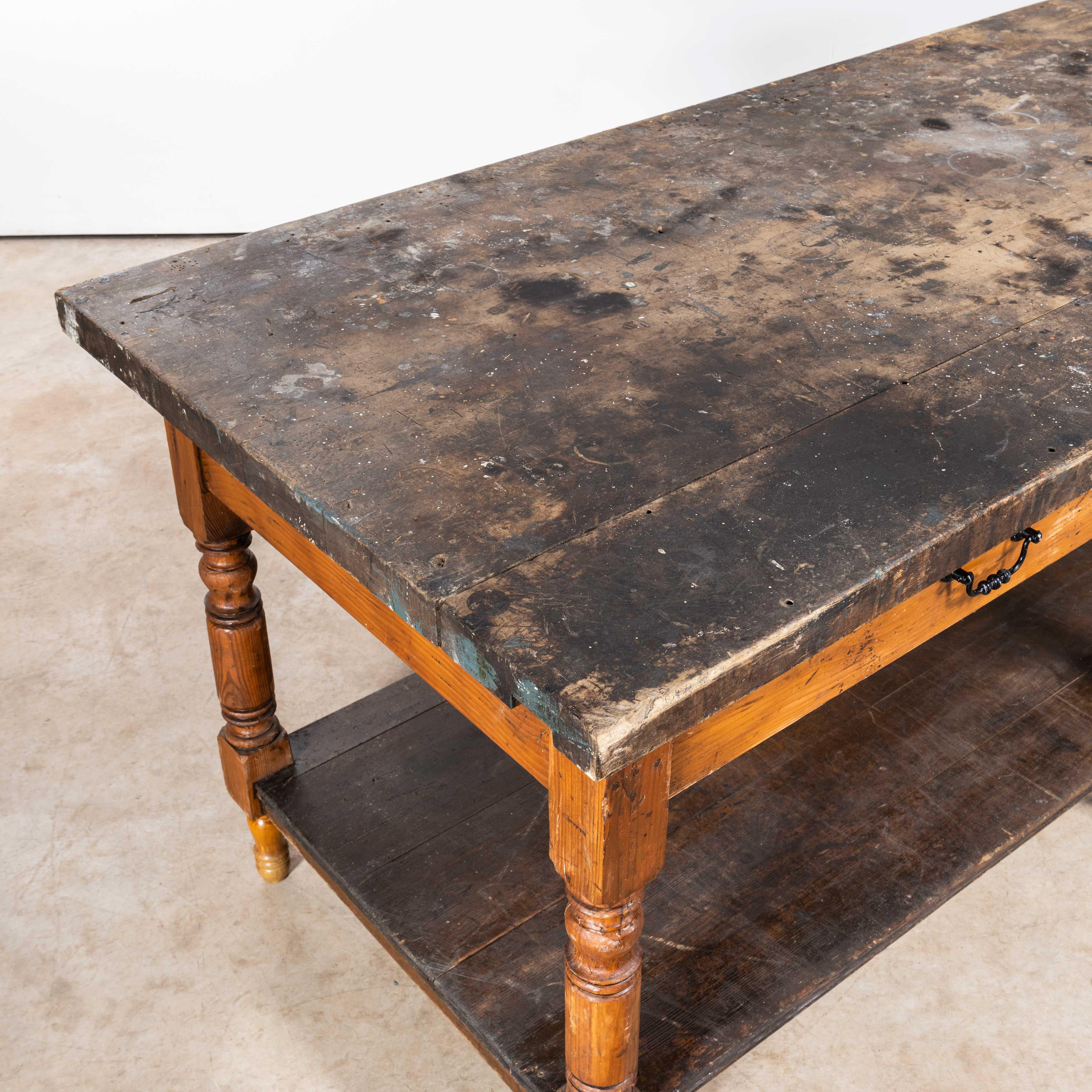 1920's Large Characterful French Kitchen Preparation Table - Turned Legs 2