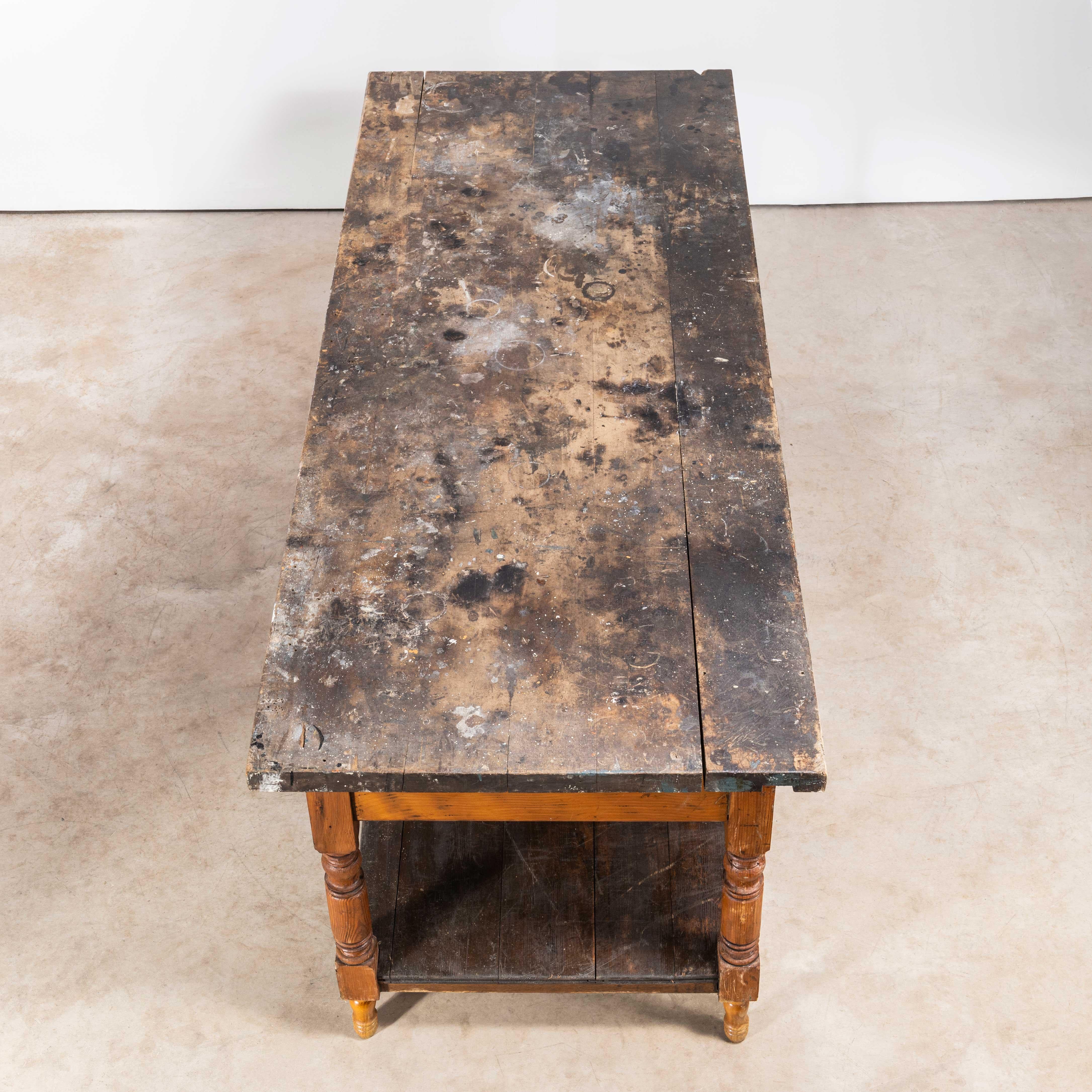 1920's Large Characterful French Kitchen Preparation Table - Turned Legs 3
