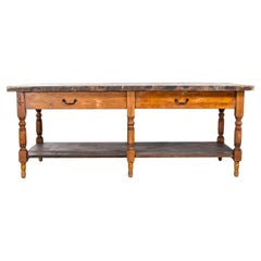 1920's Large Characterful French Kitchen Preparation Table - Turned Legs