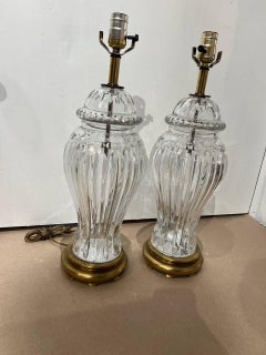 Pair of 1920's Large Cut Crystal Table Lamps