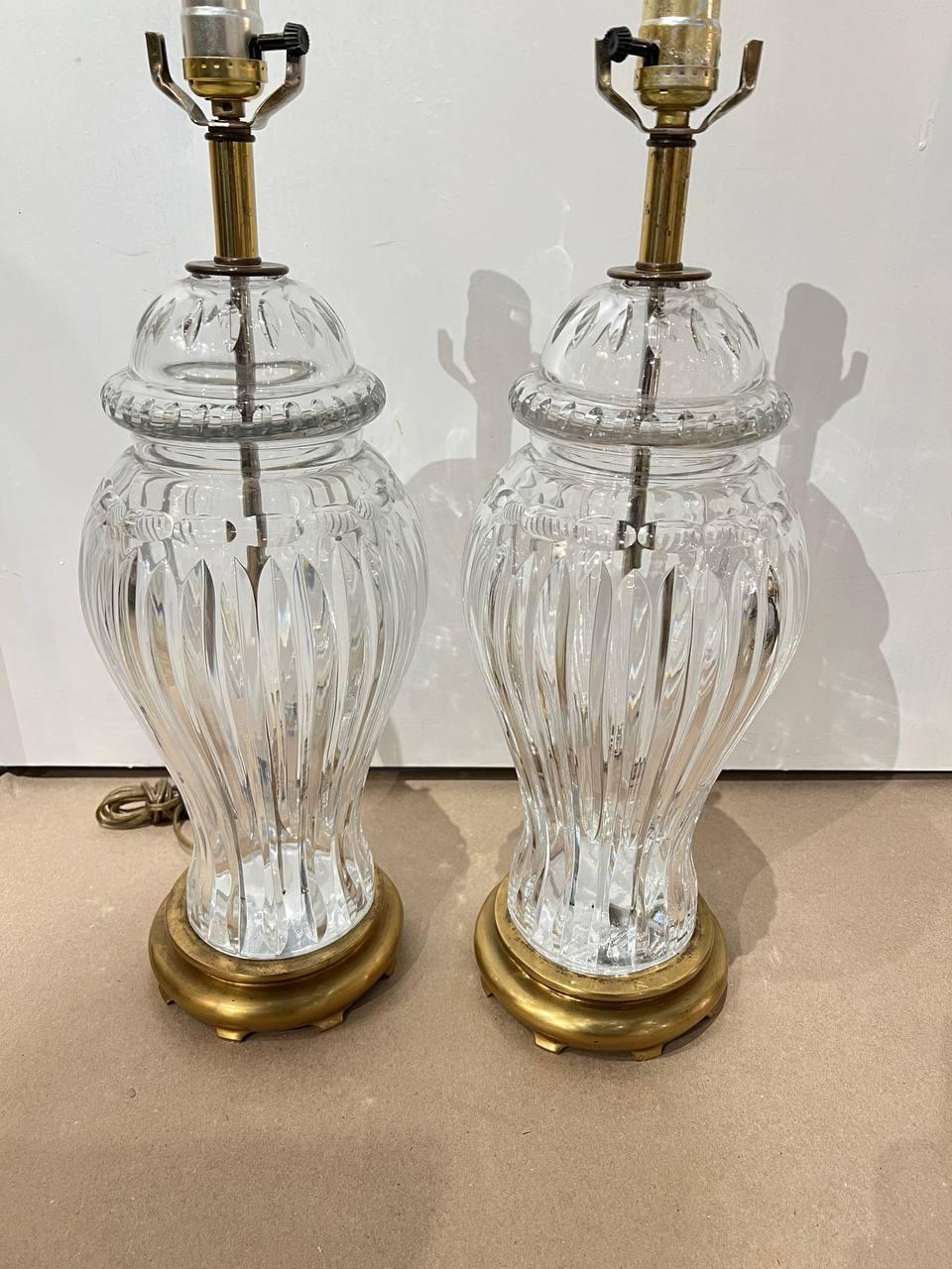 European Pair of 1920's Large Cut Crystal Table Lamps For Sale