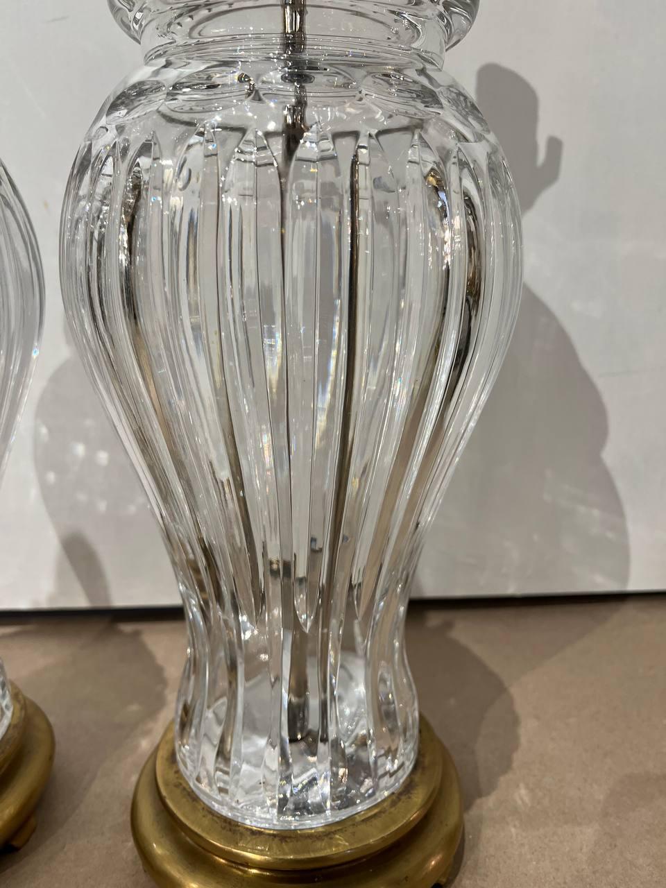 Pair of 1920's Large Cut Crystal Table Lamps In Good Condition For Sale In New York, NY