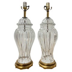 Antique Pair of 1920's Large Cut Crystal Table Lamps