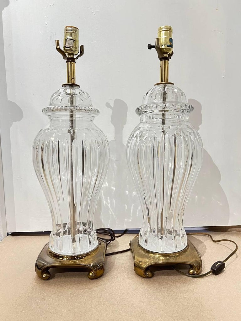 Pair 1920's Large Cut Crystal Table Lamps with Bronze Base For Sale at  1stDibs