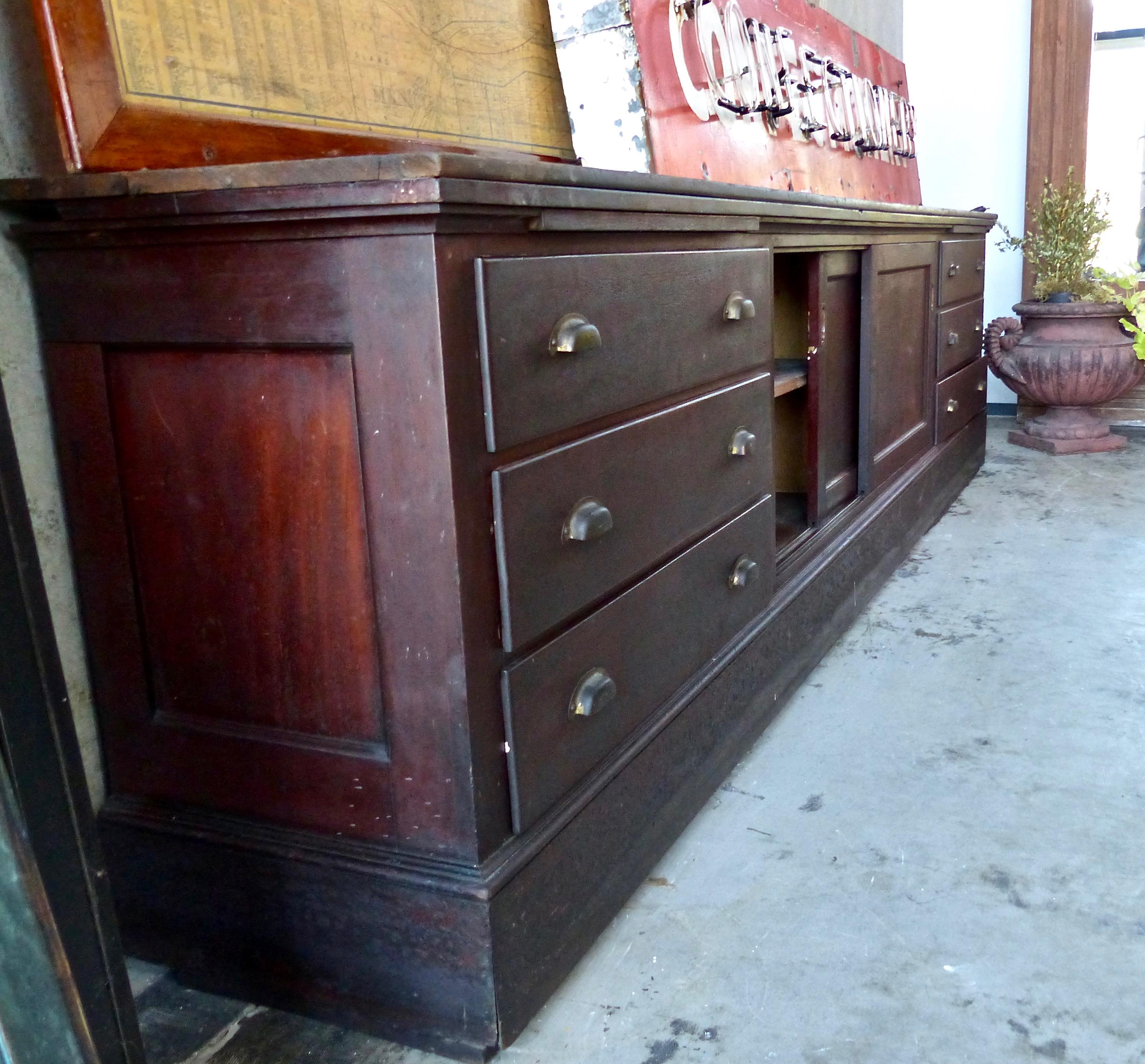 American 1920s Large Fir Mercantile Storage Cabinet