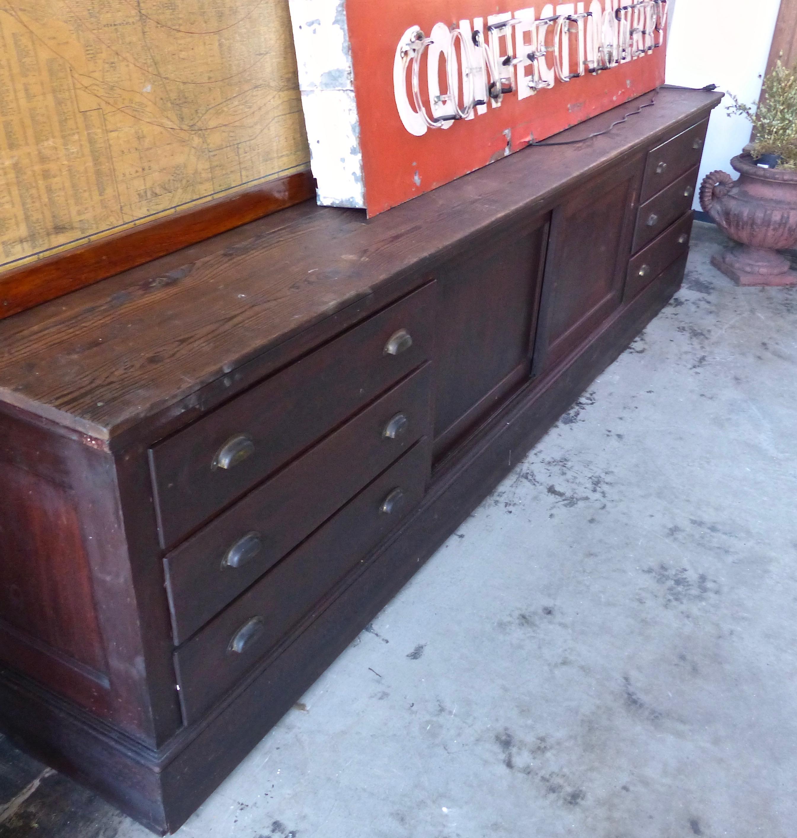 1920s Large Fir Mercantile Storage Cabinet 1