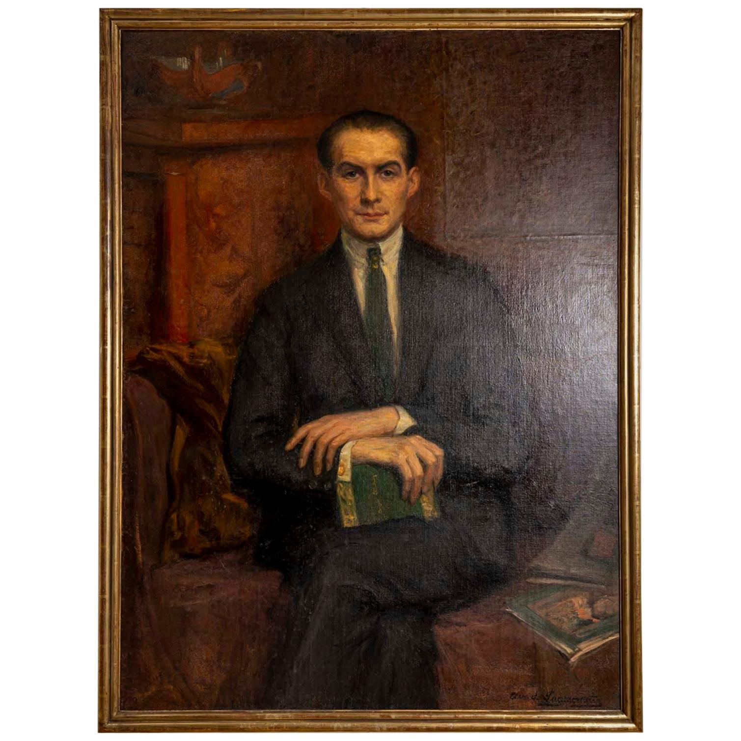 1920s Large Framed Oil on Canvas of Hans Alin by Ava de Lagercrantz For Sale