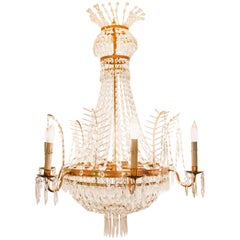 1920s Large French Empire Style Bronze and Crystal Chandelier
