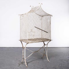 1920's Large French Mesh Steel Aviary on Original Table
