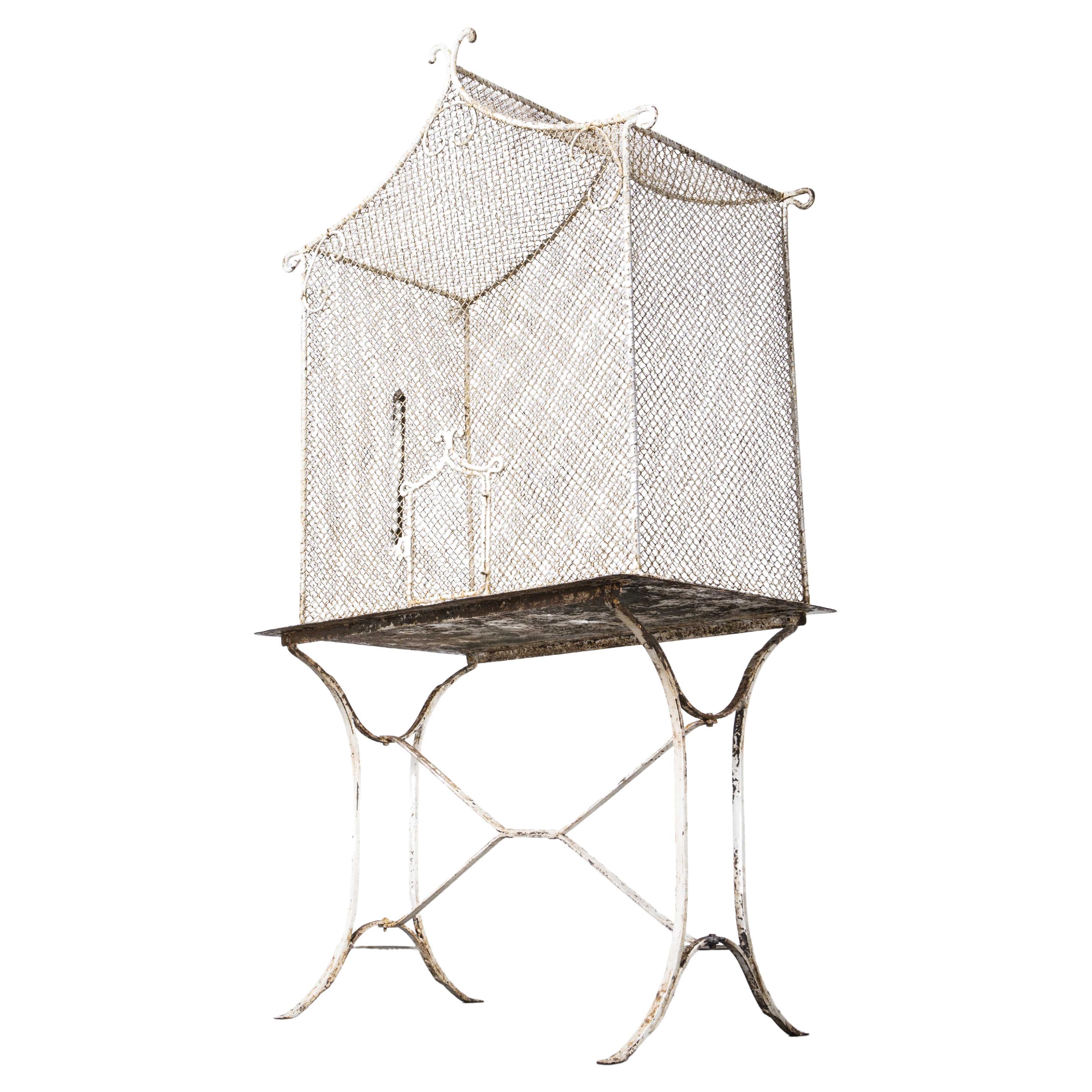 1920's Large French Mesh Steel Aviary on Original Table