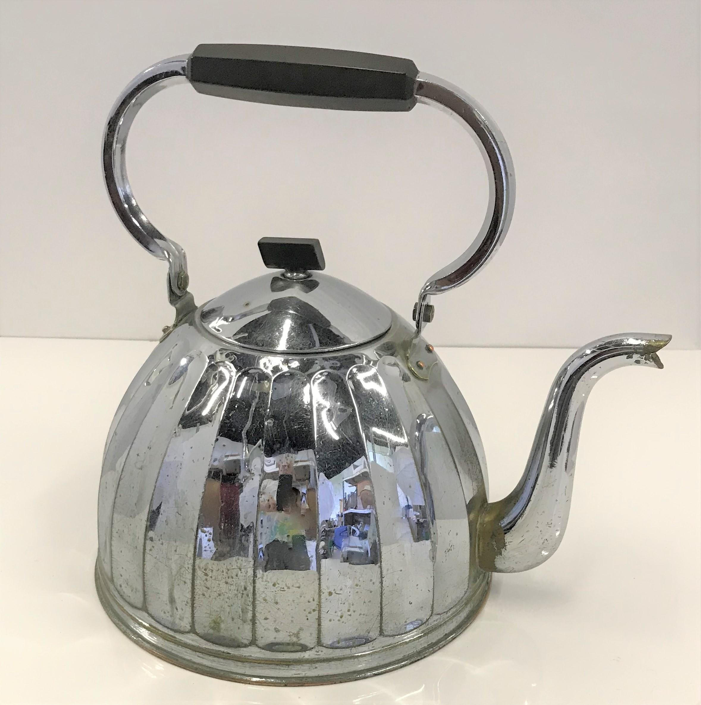 1920s Large French or Belge Stove Top Chrome Water Kettle 5