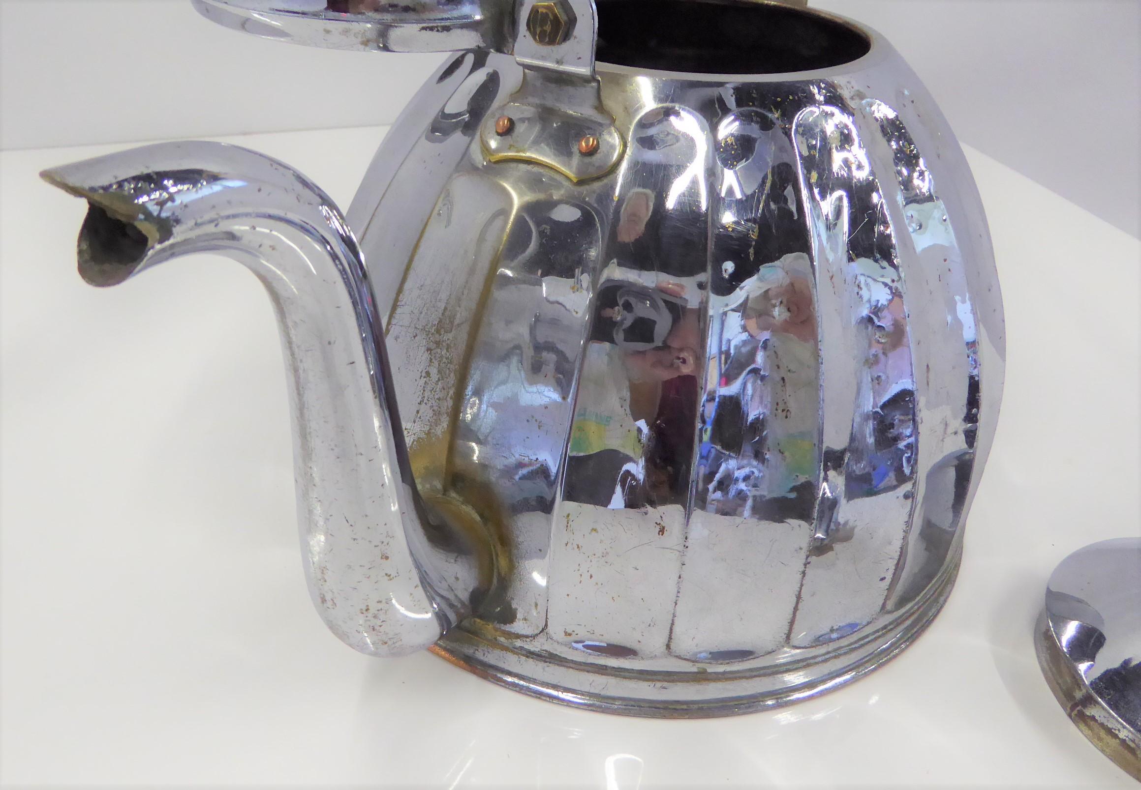 Art Deco 1920s Large French or Belge Stove Top Chrome Water Kettle