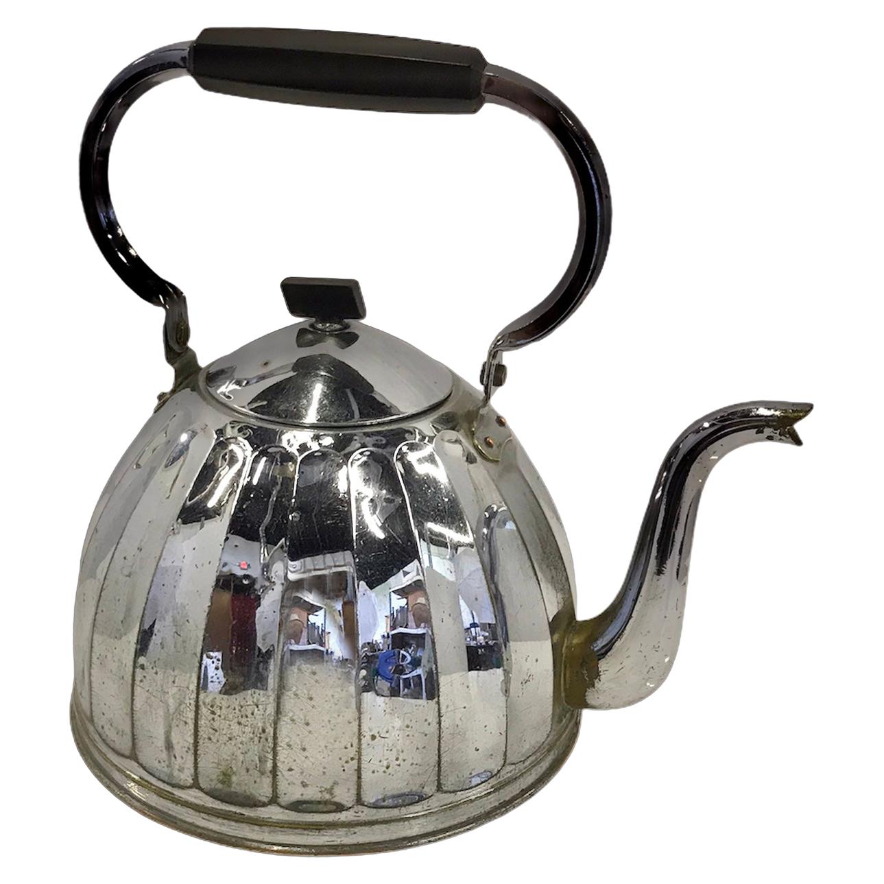 1920s Large French or Belge Stove Top Chrome Water Kettle