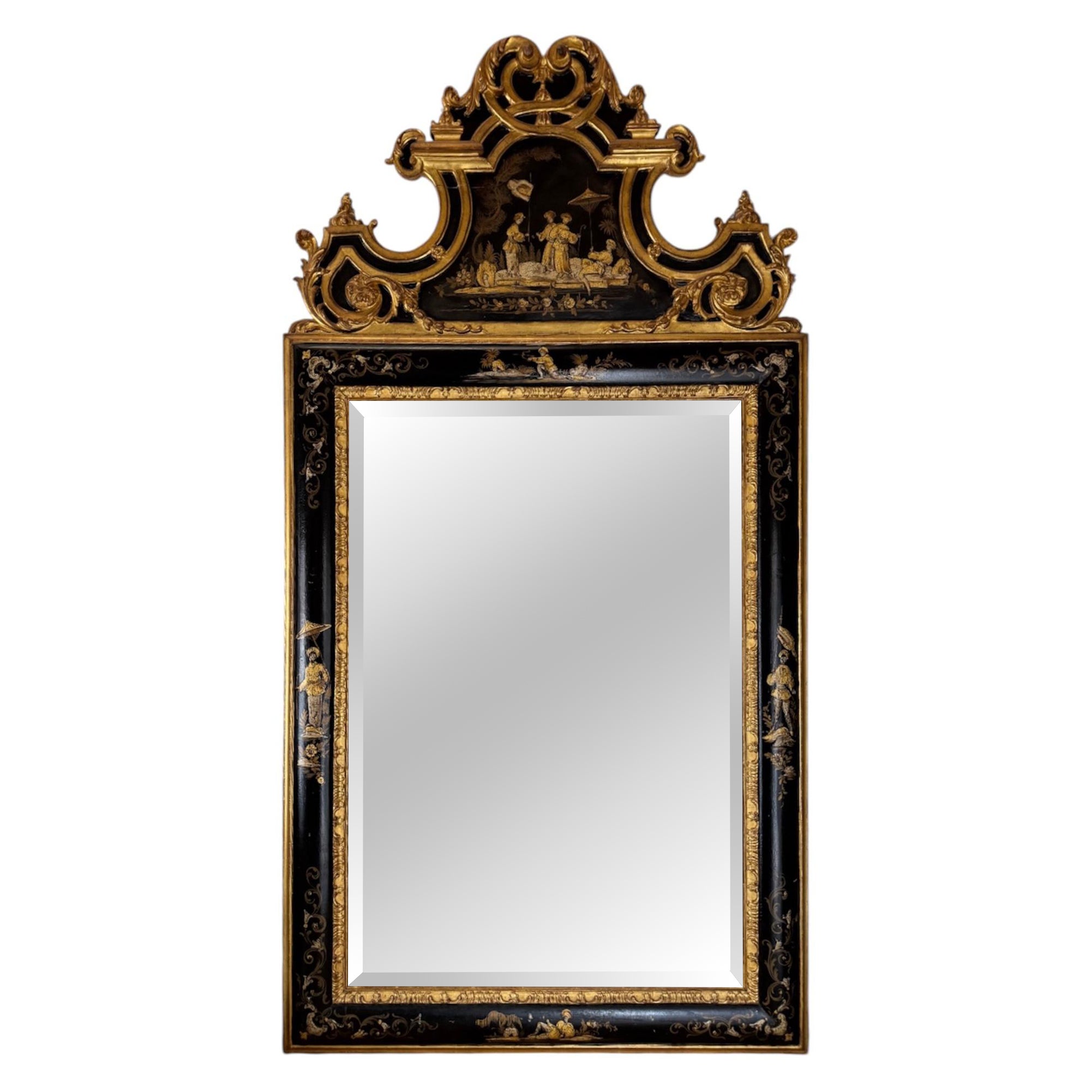 Grand miroir Chinoiserie italien des années 1920 avec détails peints à la main