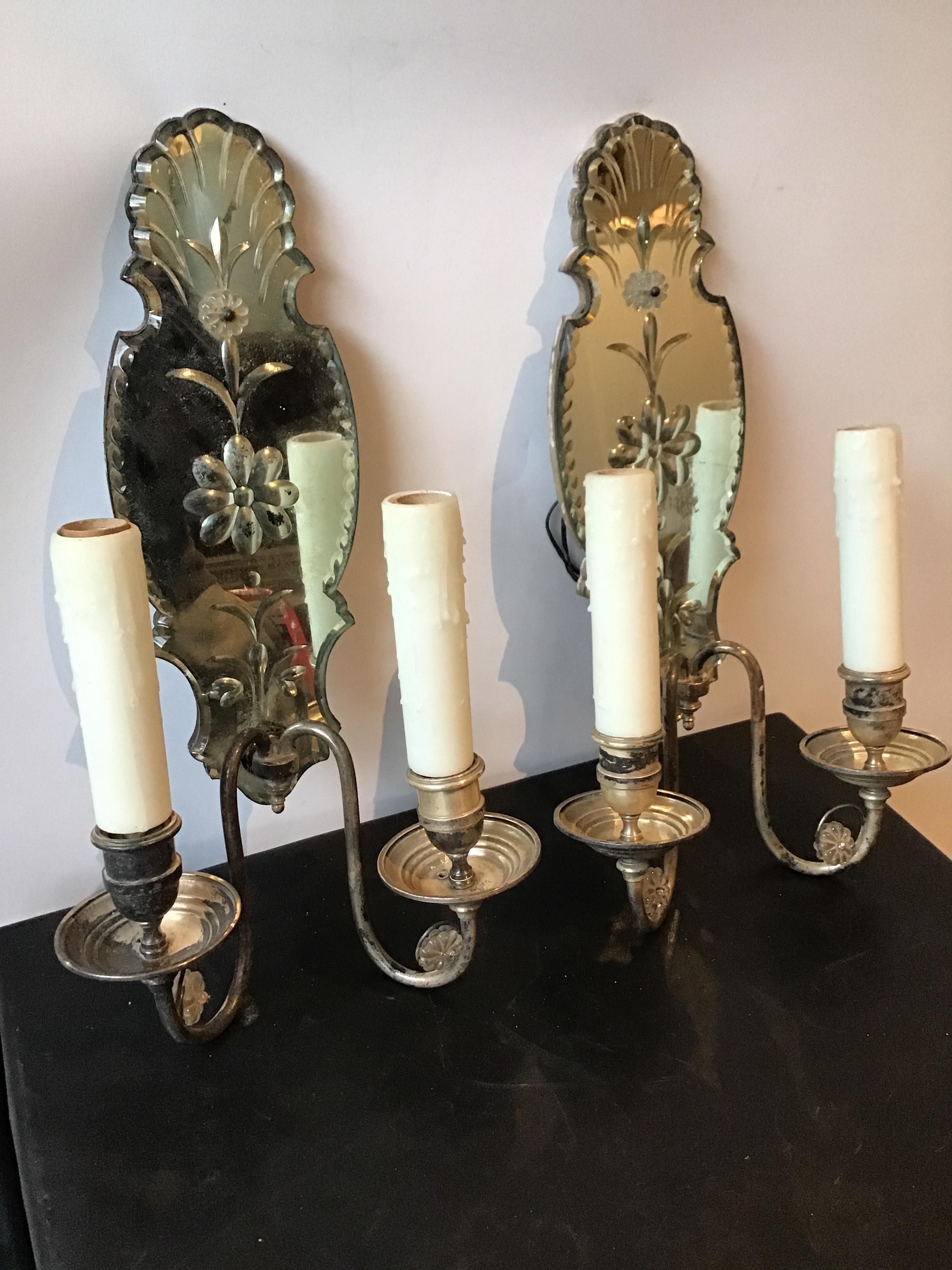 1920s Large Mirrored Sconces In Good Condition For Sale In Tarrytown, NY