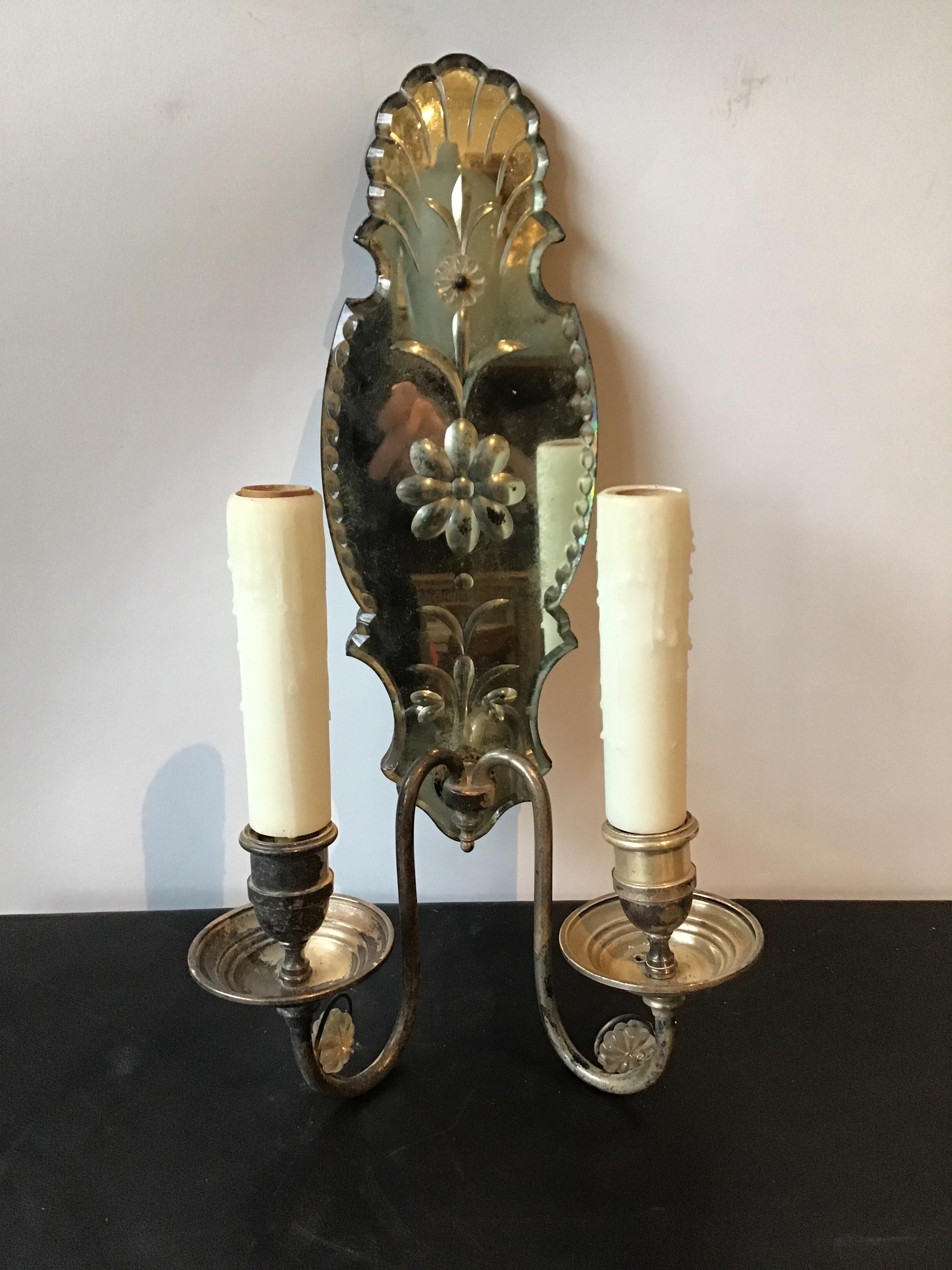 Early 20th Century 1920s Large Mirrored Sconces For Sale