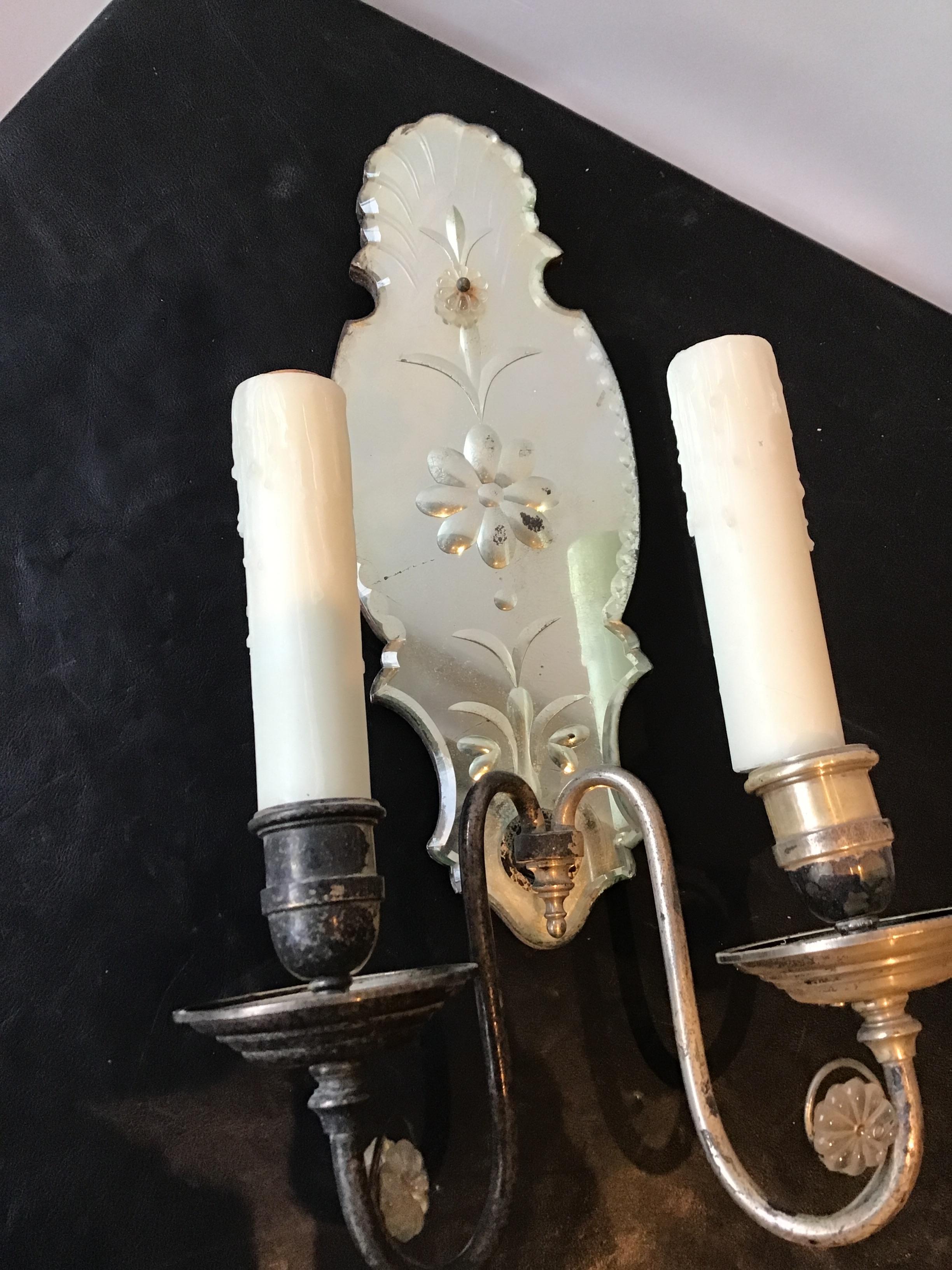 1920s Large Mirrored Sconces For Sale 3