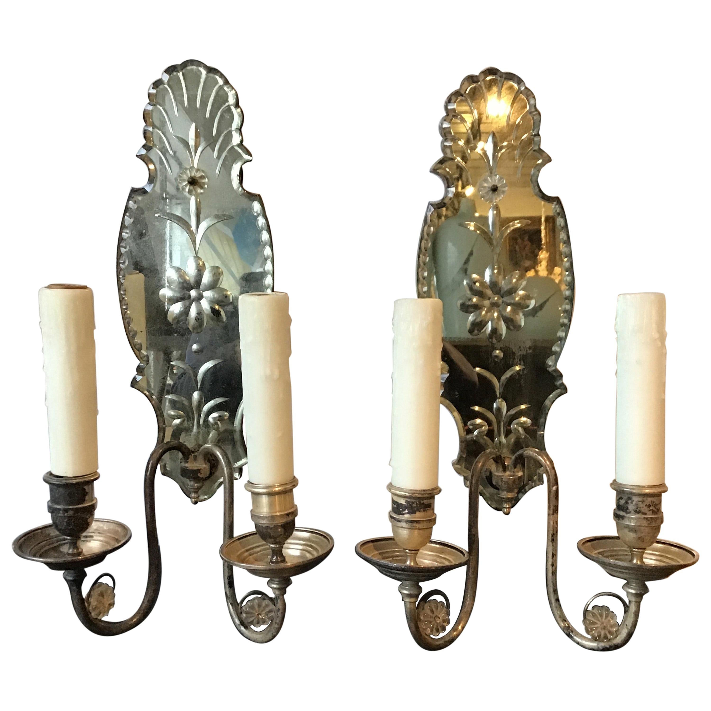 1920s Large Mirrored Sconces