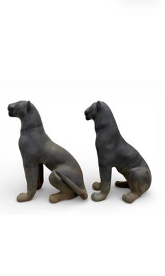 1920s Large Pair of Hand Cast Bronze Panther Sculptures