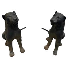 1920s Large Pair of Hand Cast Bronze Panther Sculptures