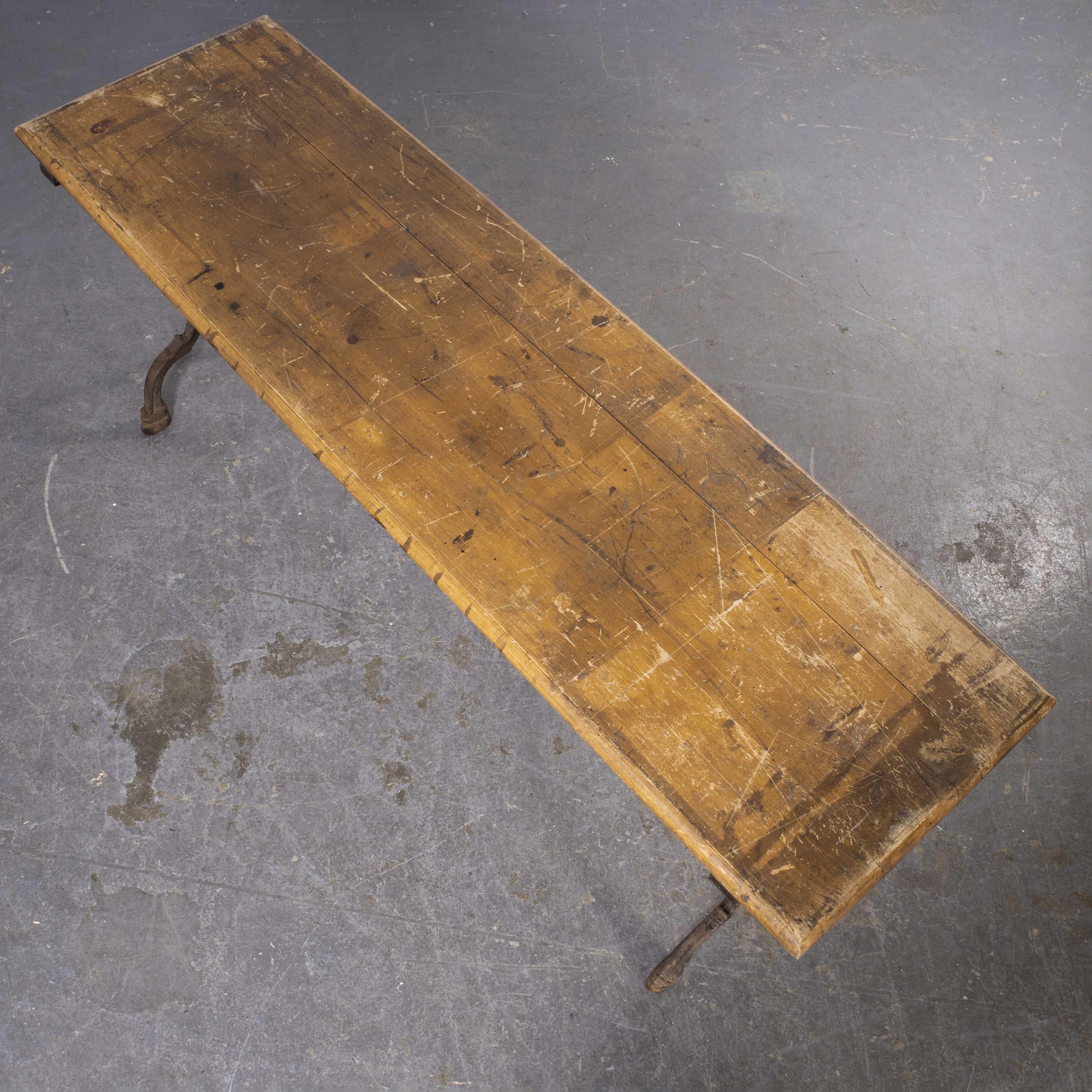 French 1920's Large Rectangular Cast Base Dining Table '1360'