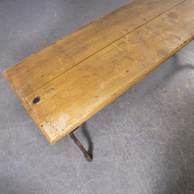 French 1920's Large Rectangular Cast Base Dining Table '1361' For Sale